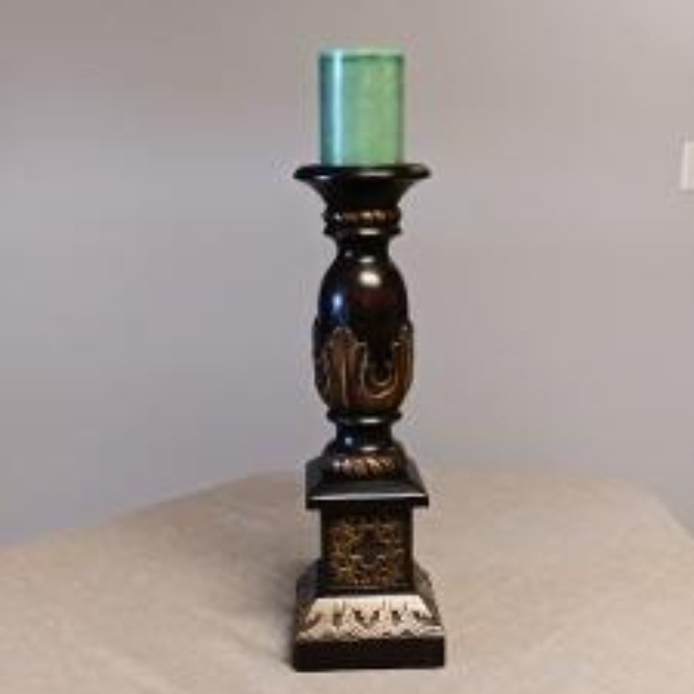 Decorative Carved Wood Candle Holder